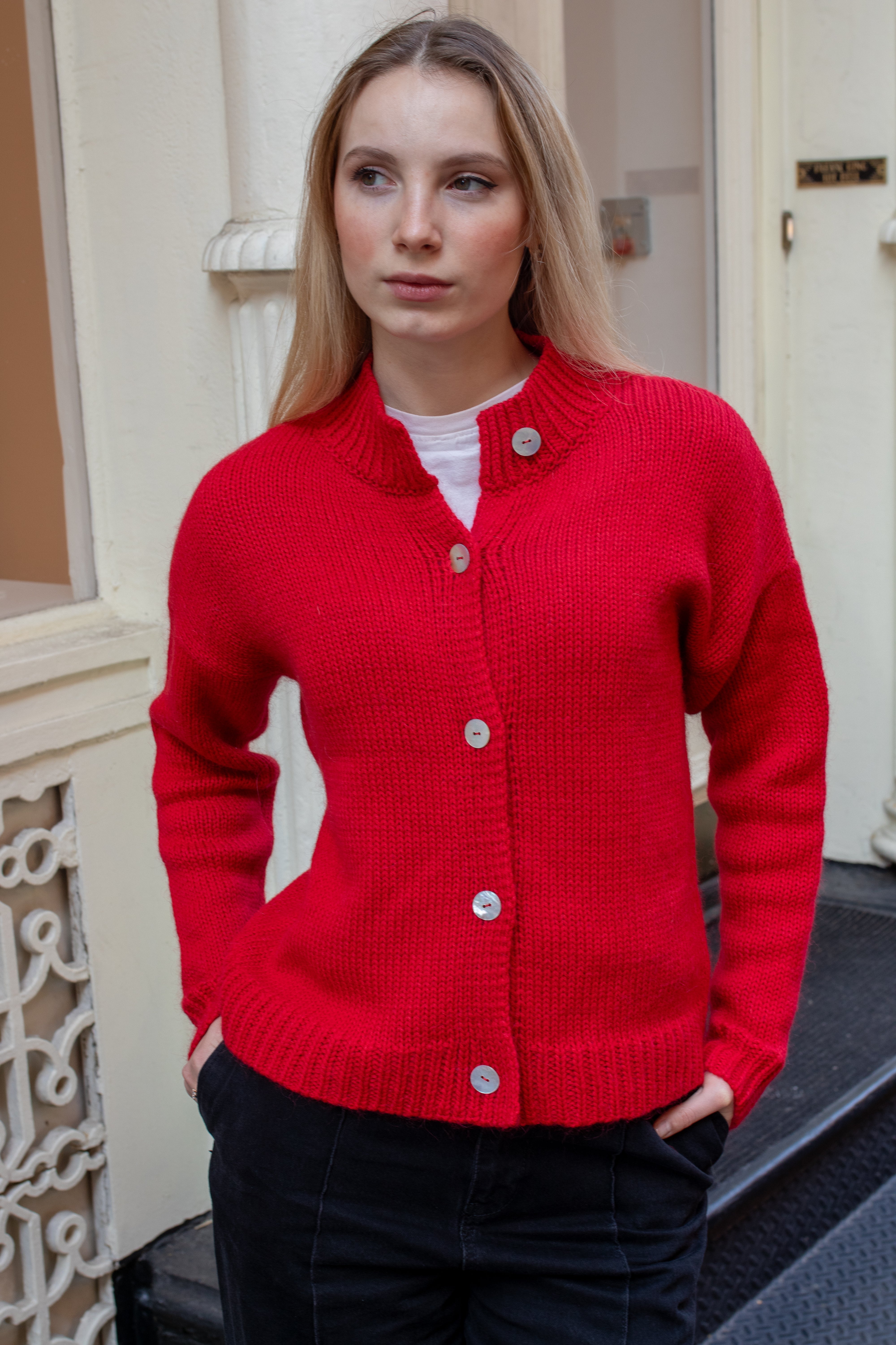 Cropped merino wool cardigan