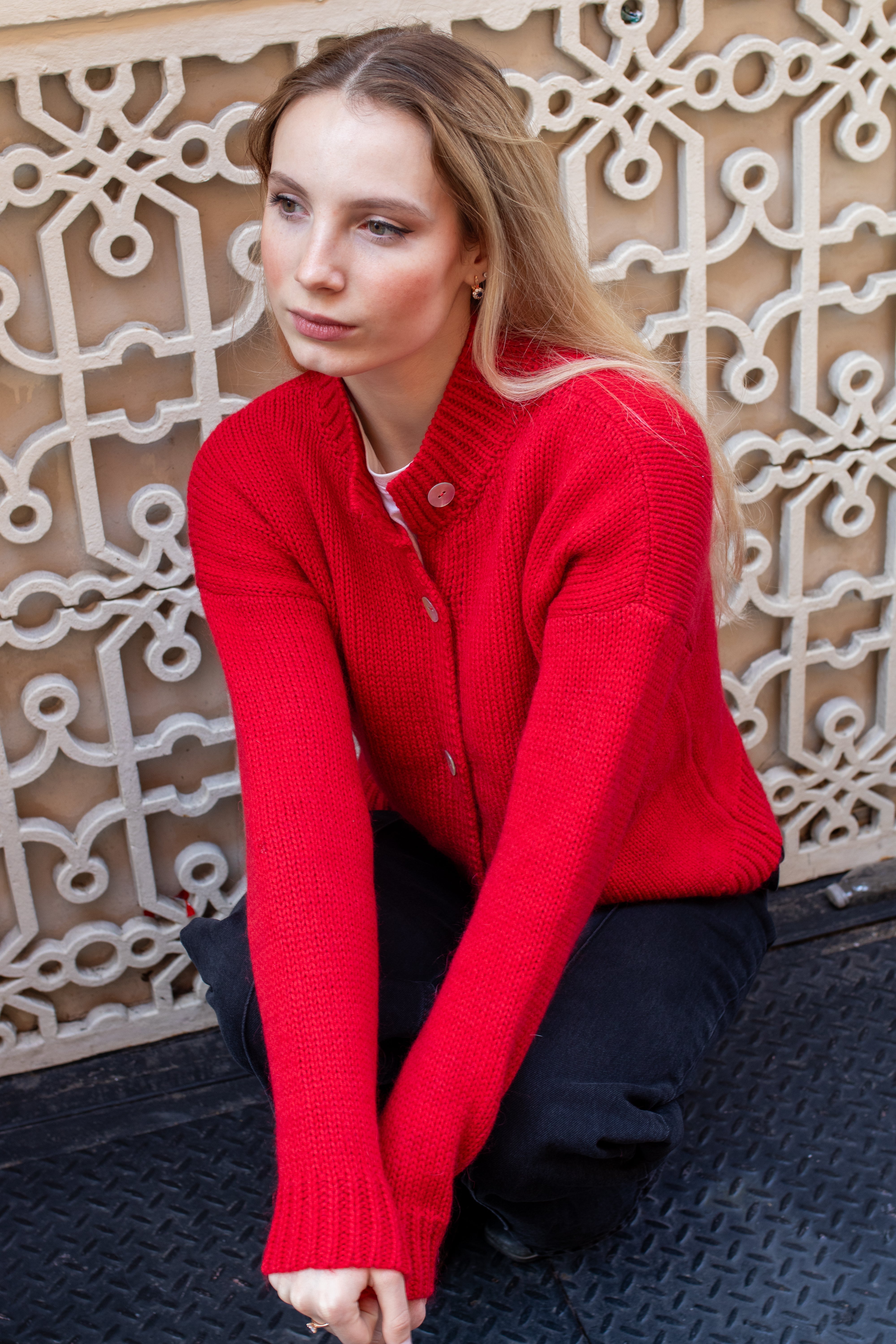 Cropped merino wool cardigan