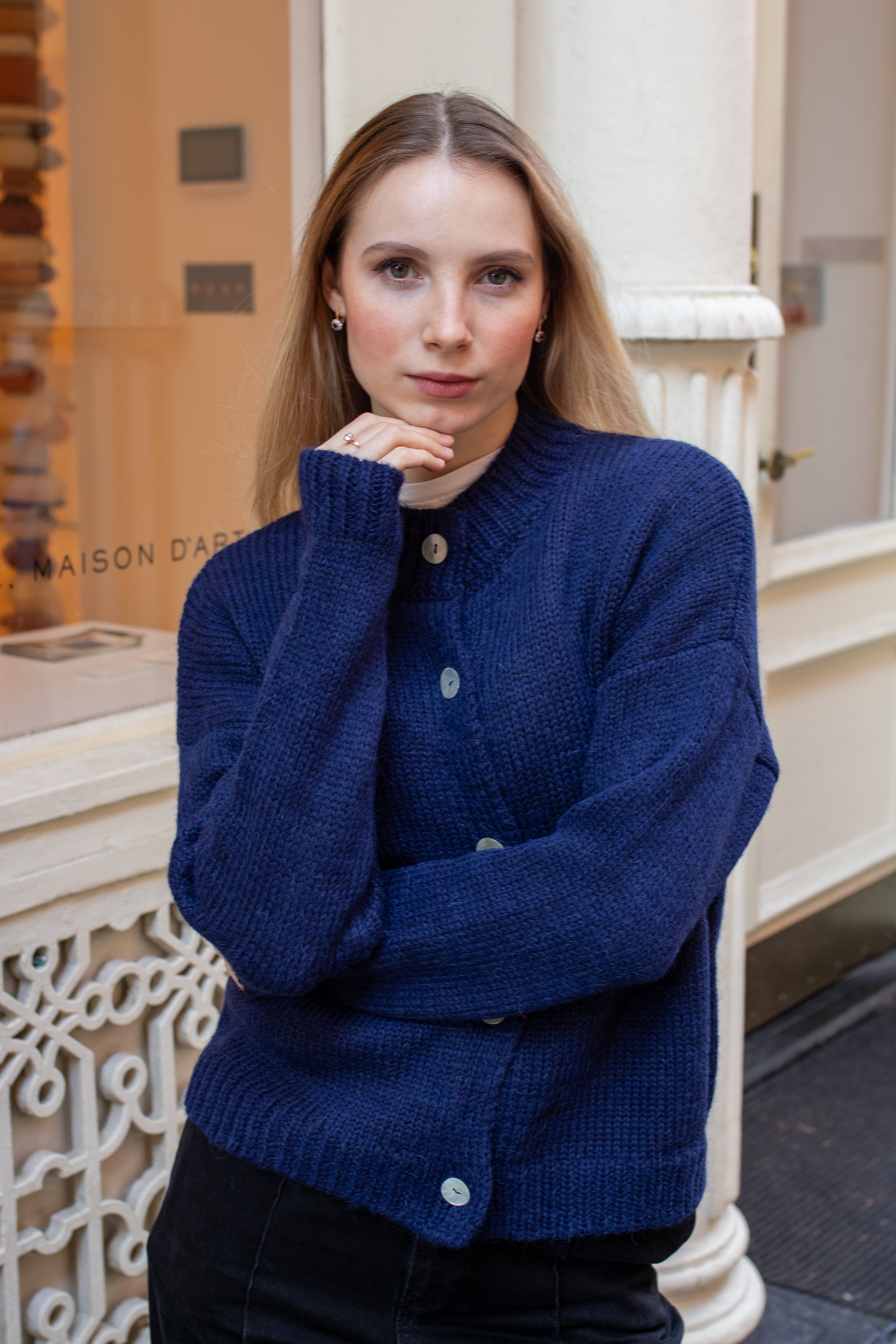 Cropped merino wool cardigan