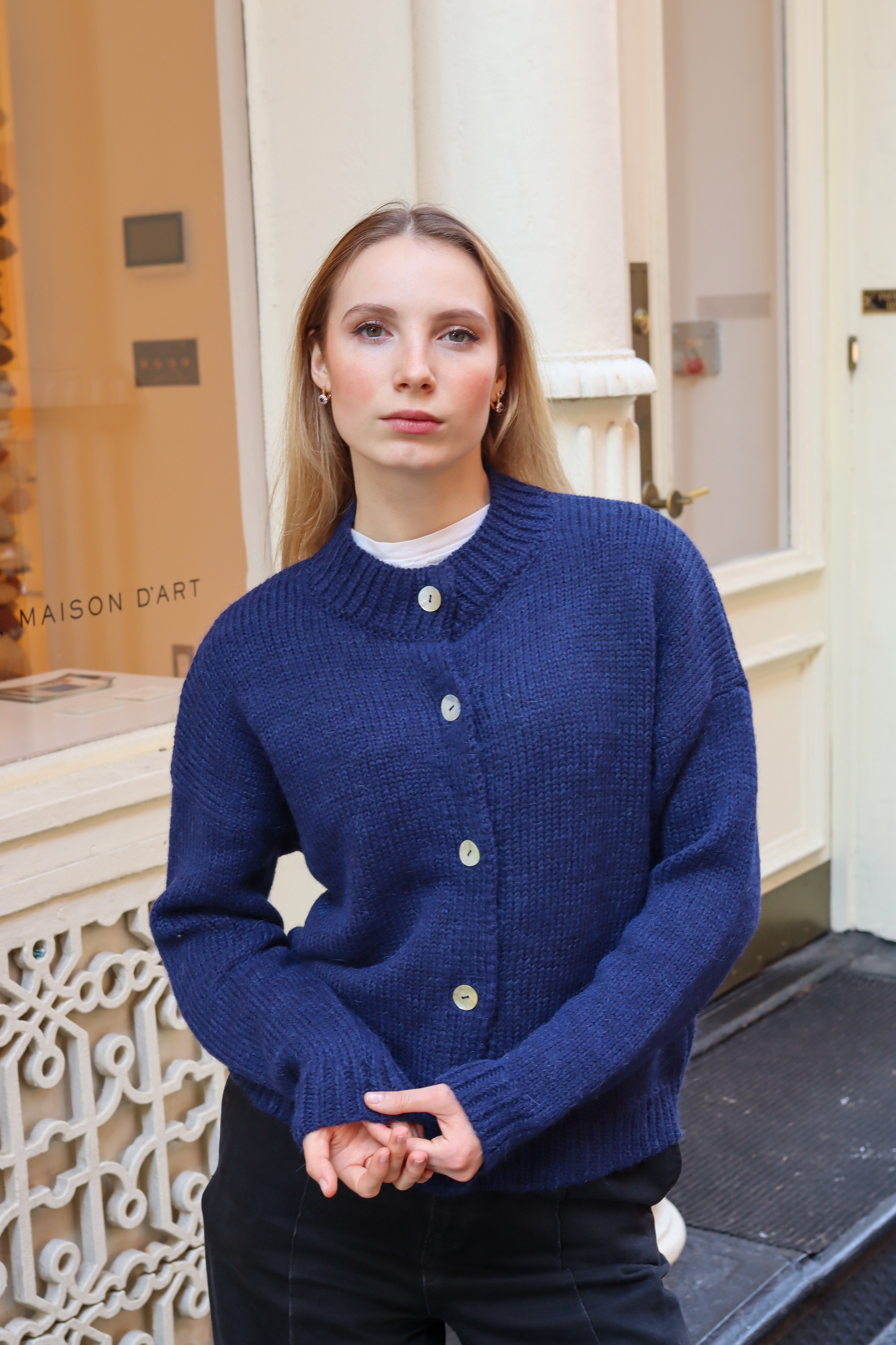 Cropped merino wool cardigan