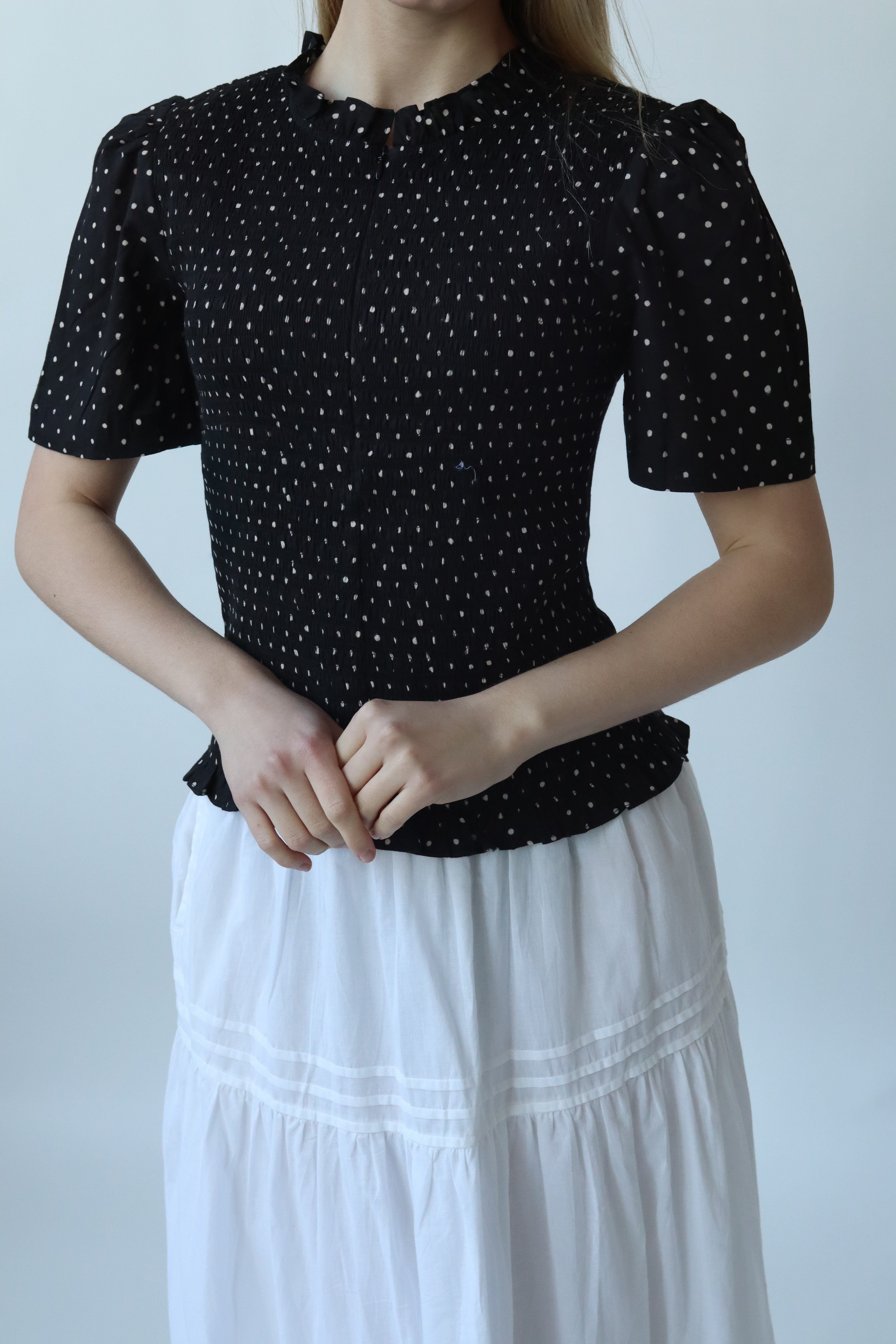 Polka Dot Print Smock Top