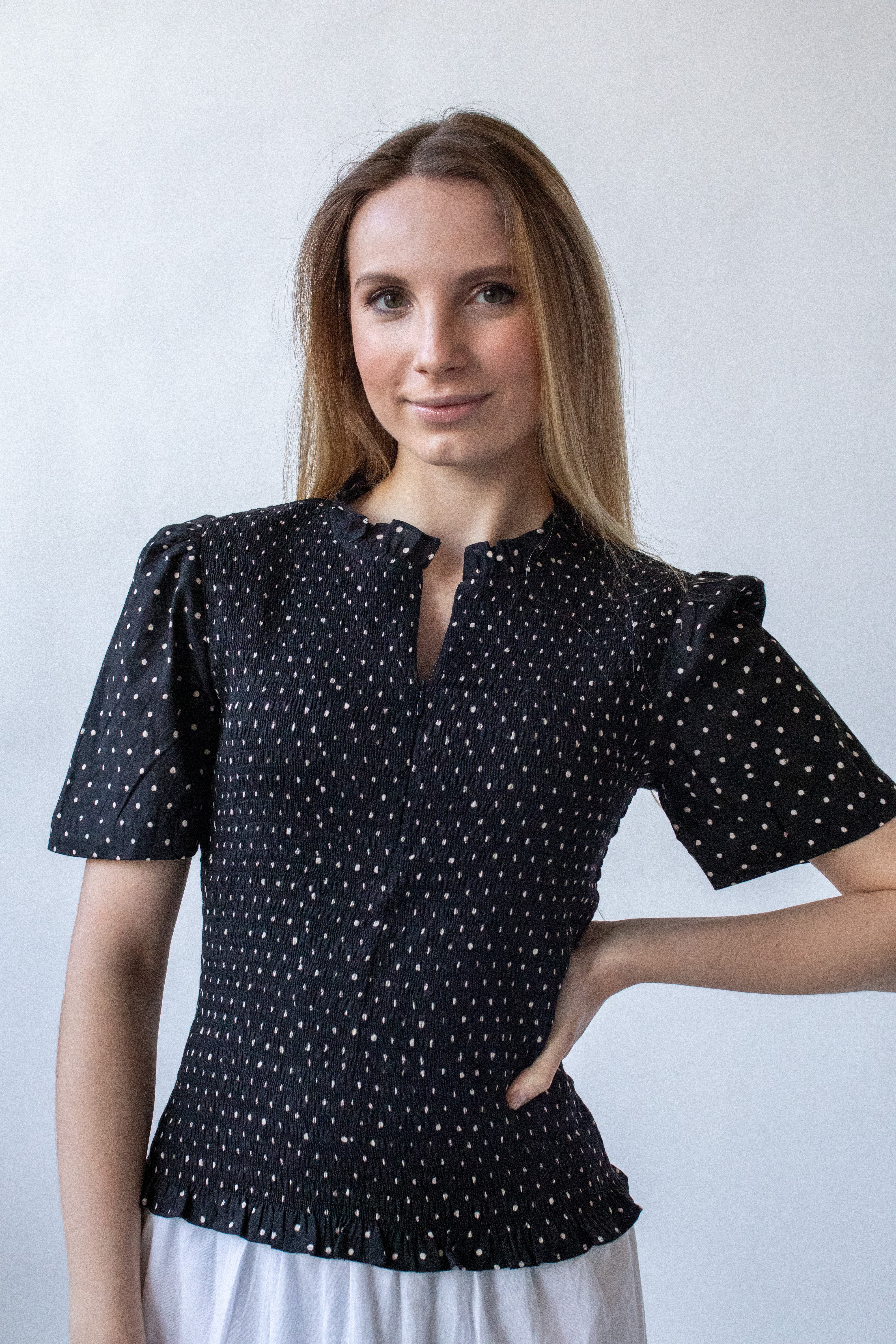 Polka Dot Print Smock Top