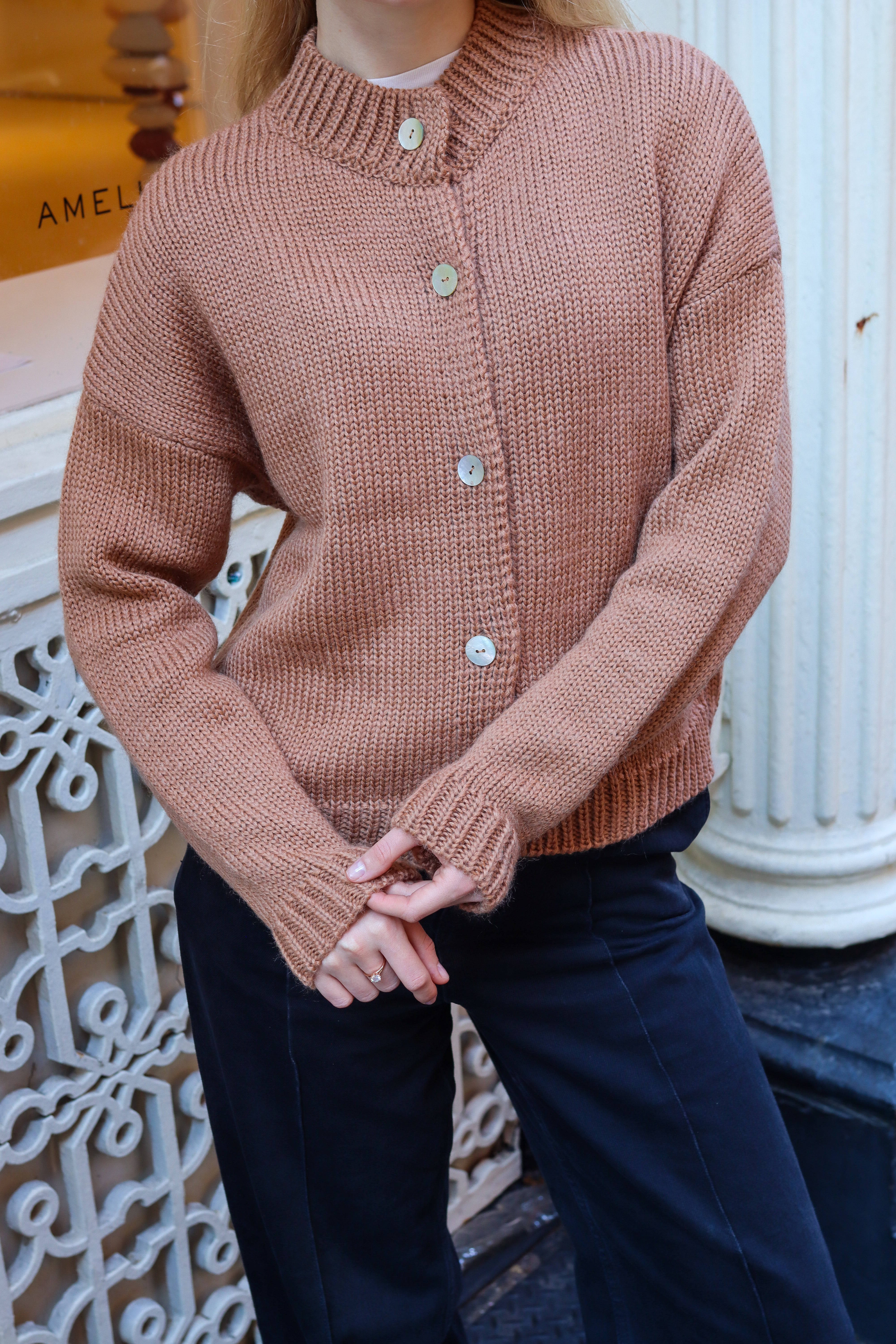 Cropped merino wool cardigan