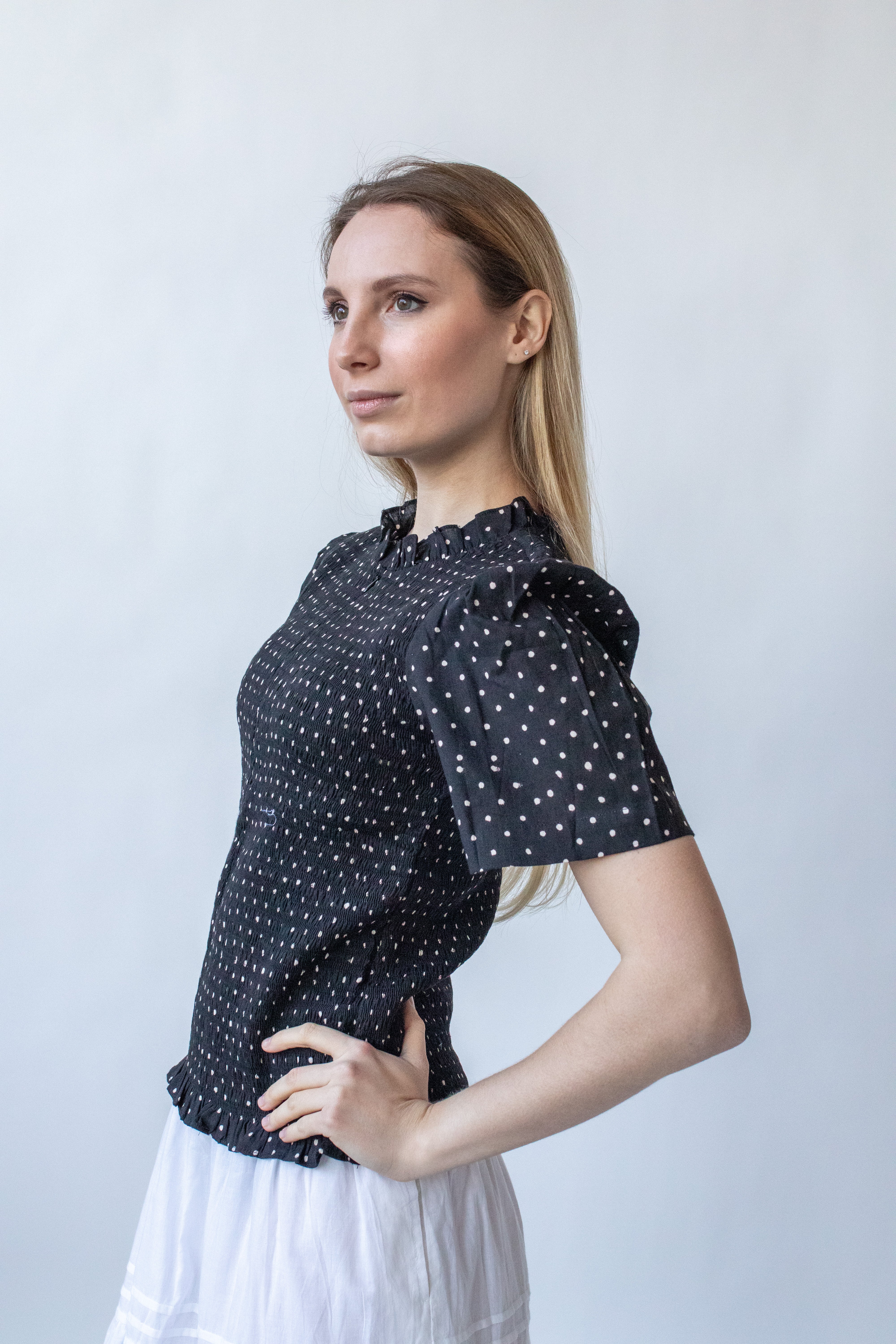 Polka Dot Print Smock Top